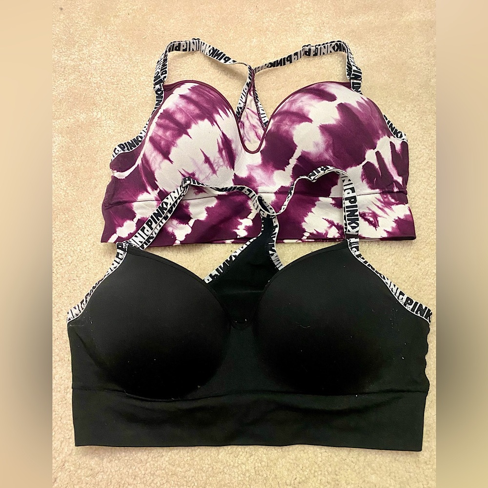 Victoria’s Secret PINK 2 Pack: Tie-Dye and Black Seamless Wireless Push-Up Bra